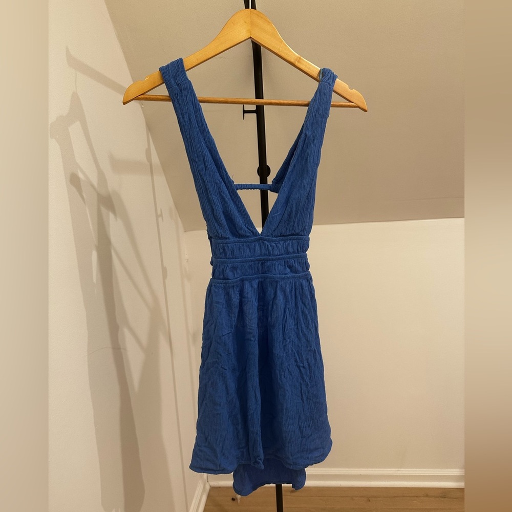 Blue Low Cut Open Back Dress/Coverup